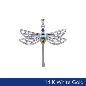 Lovely Spiritual Chakra Dragonfly 14K White Gold Pendant WPD4214 - Jewelry